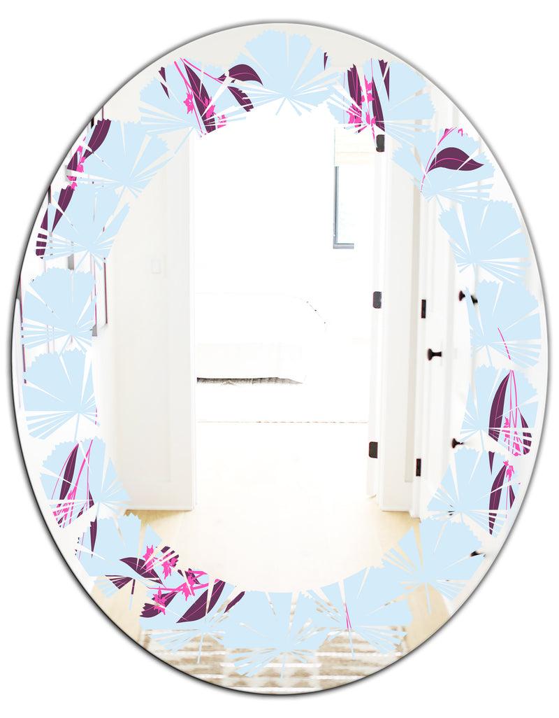 DesignQ Bright Eucalyptus Floral Pattern I - Cottage Round Or Oval Wall Mirror - Leaves