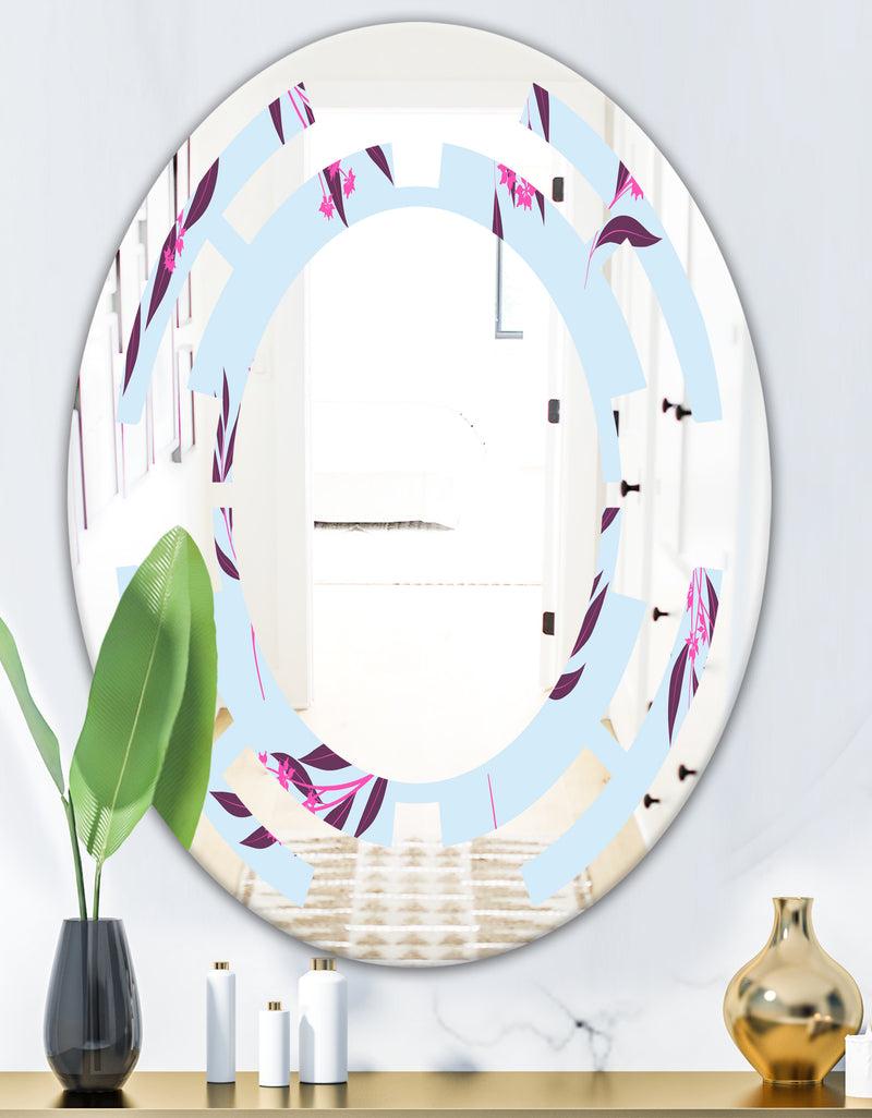 DesignQ Bright Eucalyptus Floral Pattern I - Cottage Round Or Oval Wall Mirror - Space