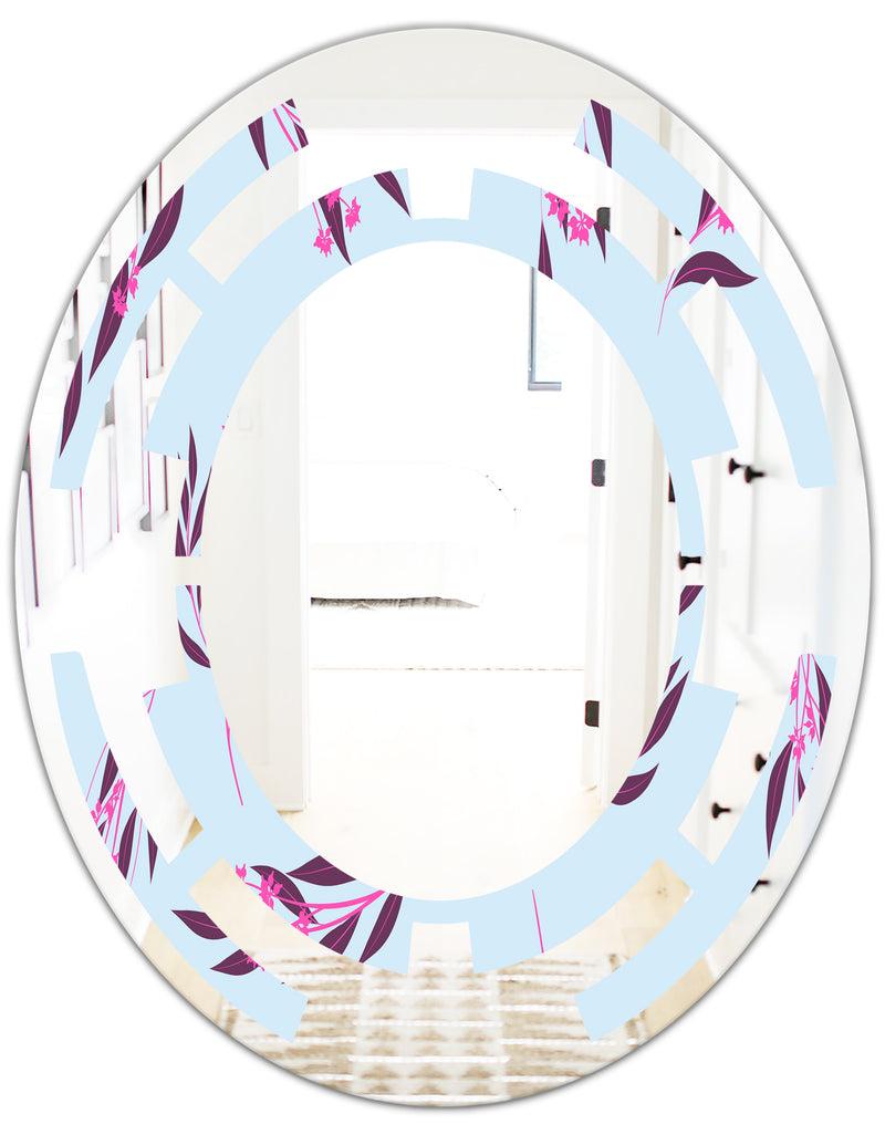 DesignQ Bright Eucalyptus Floral Pattern I - Cottage Round Or Oval Wall Mirror - Space
