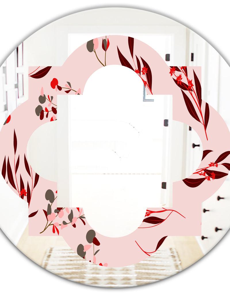 DesignQ Bright Eucalyptus Floral Pattern II - Cottage Round Or Oval Wall Mirror - Quatrefoil