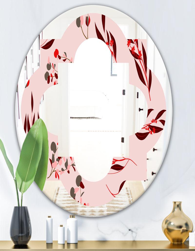 DesignQ Bright Eucalyptus Floral Pattern II - Cottage Round Or Oval Wall Mirror - Quatrefoil