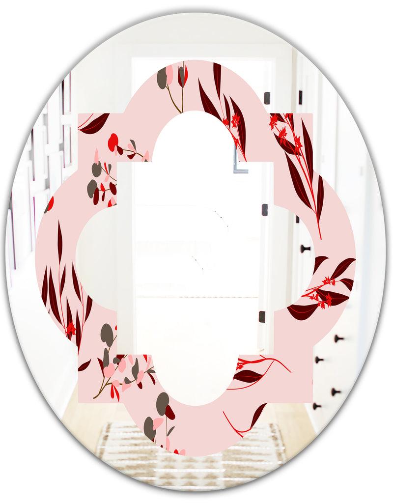 DesignQ Bright Eucalyptus Floral Pattern II - Cottage Round Or Oval Wall Mirror - Quatrefoil