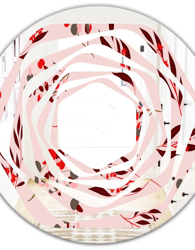 DesignQ Bright Eucalyptus Floral Pattern II - Cottage Round Or Oval Wall Mirror - Whirl