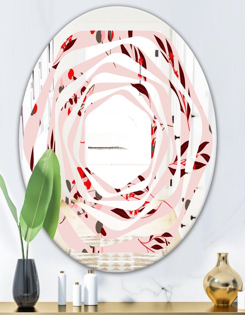 DesignQ Bright Eucalyptus Floral Pattern II - Cottage Round Or Oval Wall Mirror - Whirl