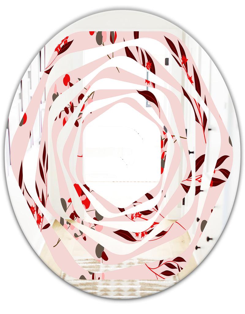 DesignQ Bright Eucalyptus Floral Pattern II - Cottage Round Or Oval Wall Mirror - Whirl