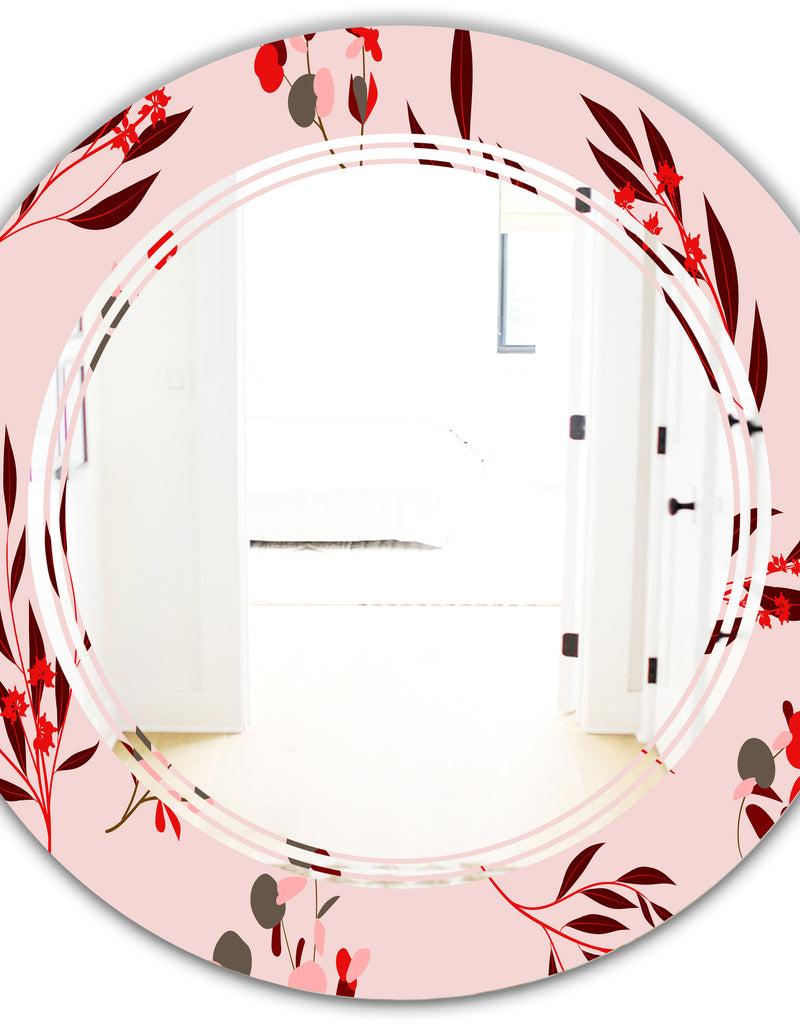 DesignQ Bright Eucalyptus Floral Pattern II - Cottage Round Or Oval Wall Mirror - Triple C