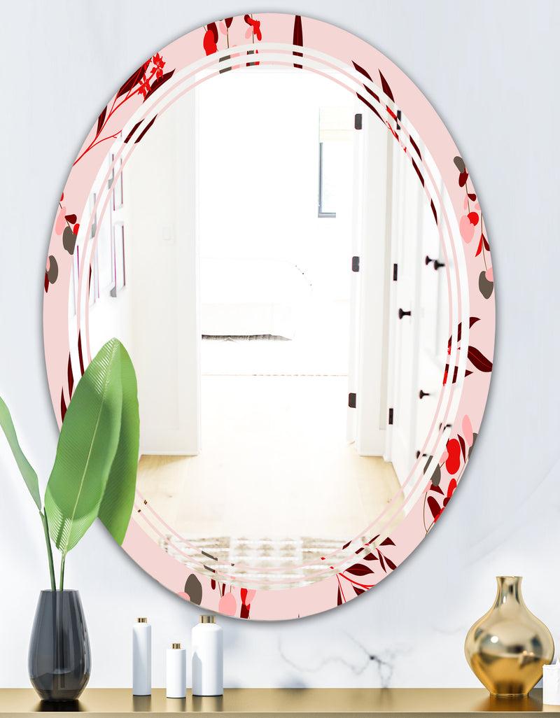 DesignQ Bright Eucalyptus Floral Pattern II - Cottage Round Or Oval Wall Mirror - Triple C