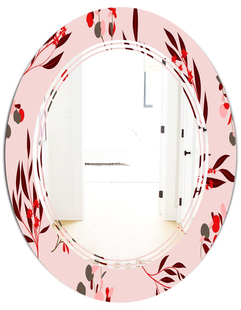DesignQ Bright Eucalyptus Floral Pattern II - Cottage Round Or Oval Wall Mirror - Triple C