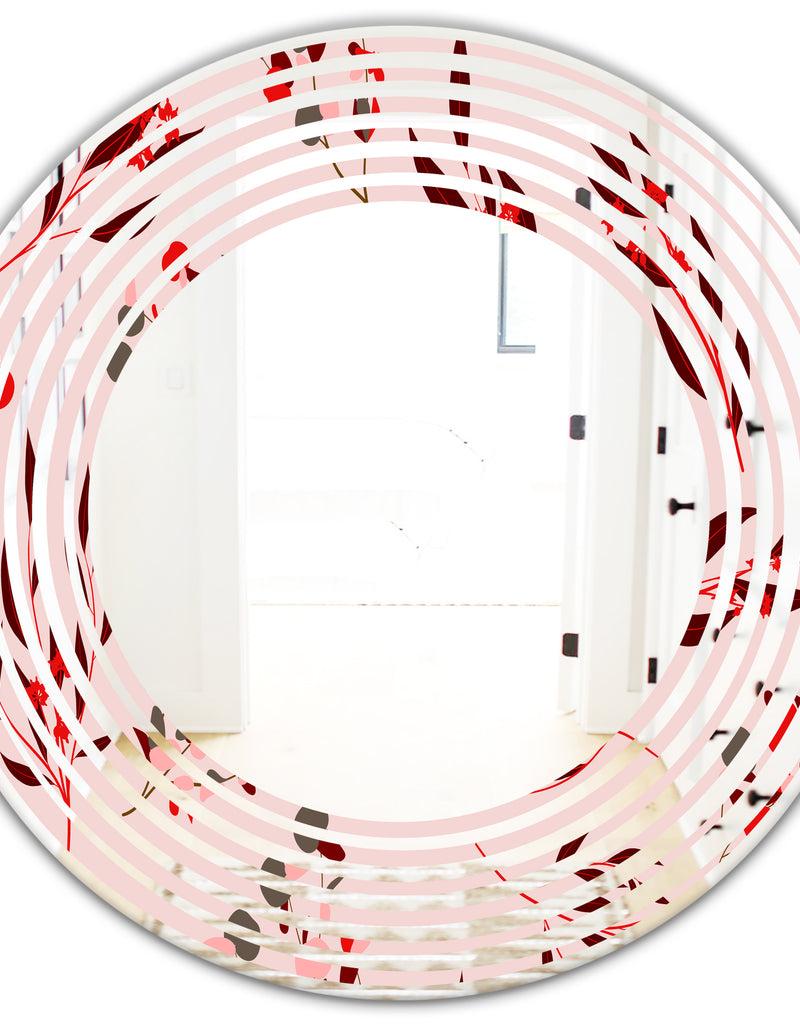 DesignQ Bright Eucalyptus Floral Pattern II - Cottage Round Or Oval Wall Mirror - Wave
