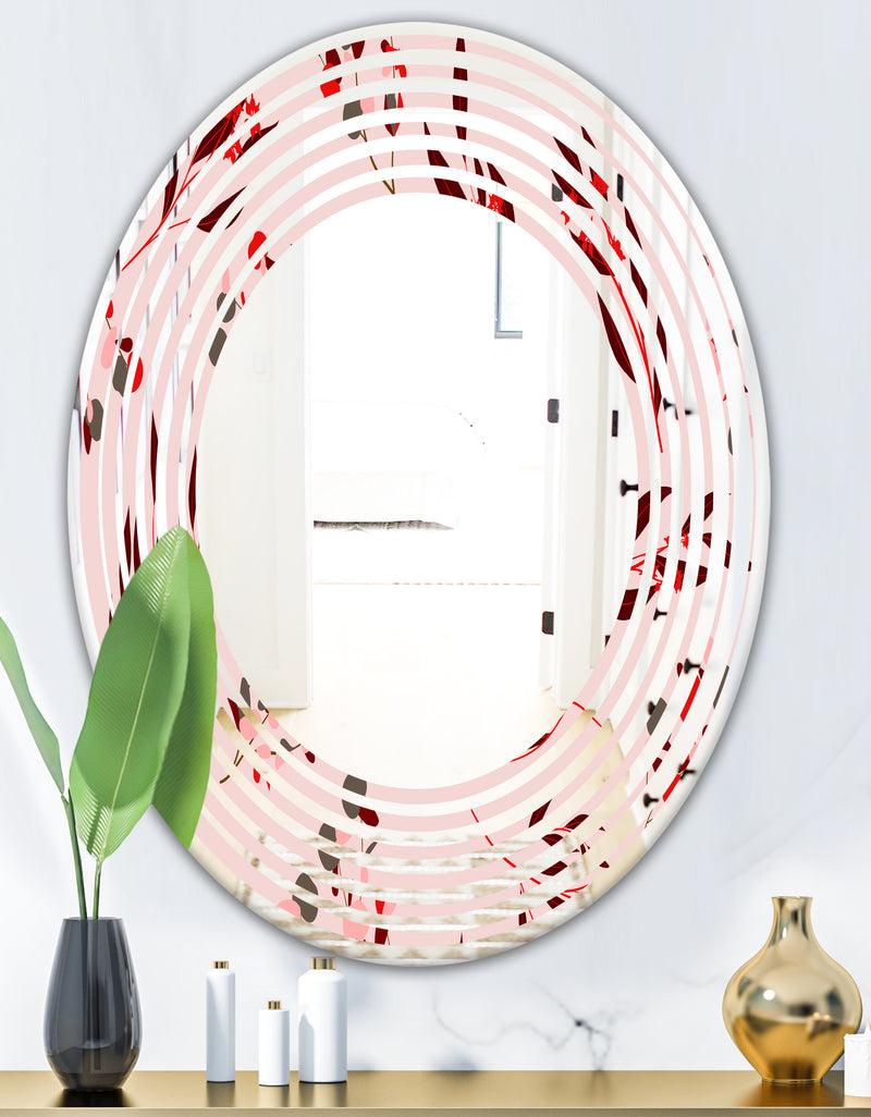 DesignQ Bright Eucalyptus Floral Pattern II - Cottage Round Or Oval Wall Mirror - Wave