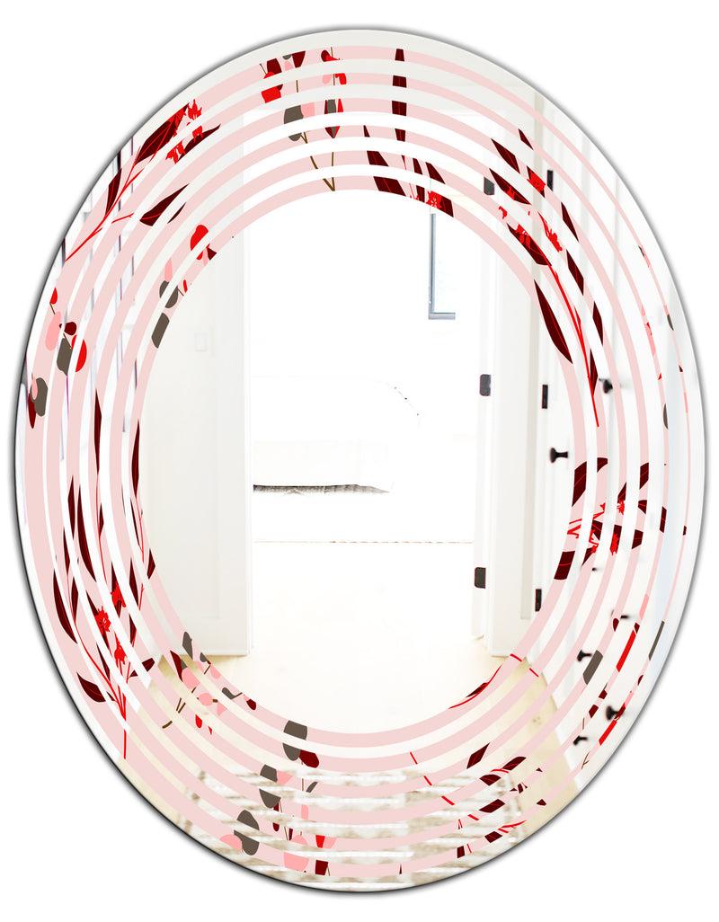 DesignQ Bright Eucalyptus Floral Pattern II - Cottage Round Or Oval Wall Mirror - Wave