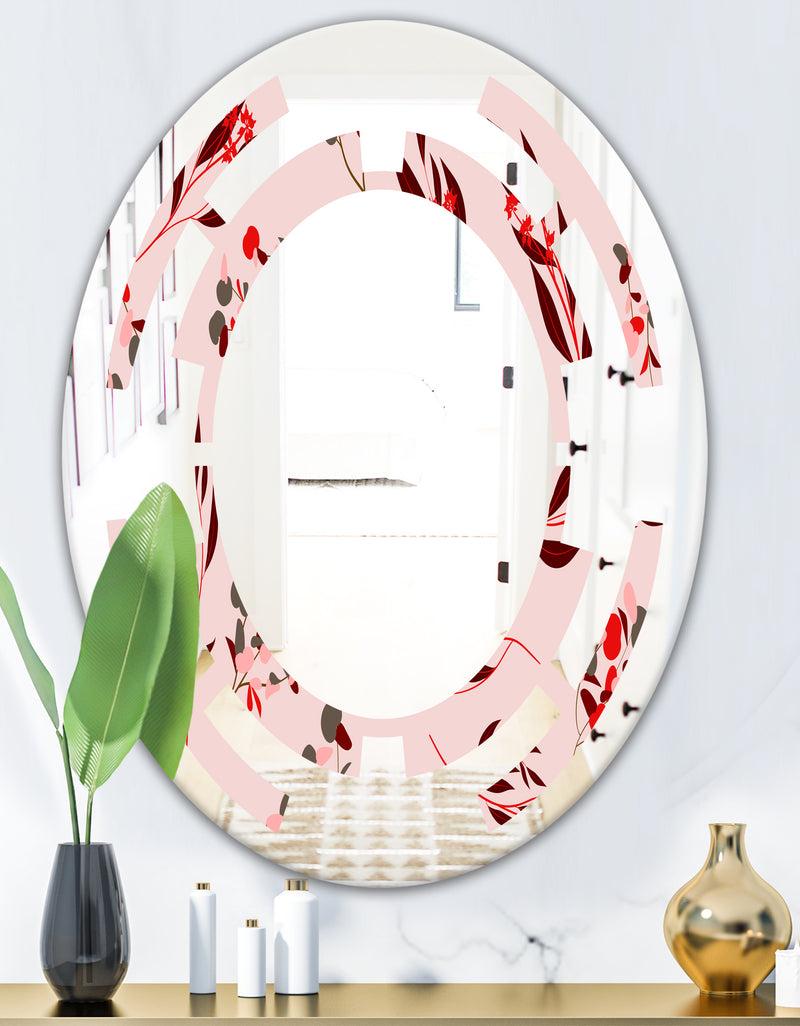 DesignQ Bright Eucalyptus Floral Pattern II - Cottage Round Or Oval Wall Mirror - Space