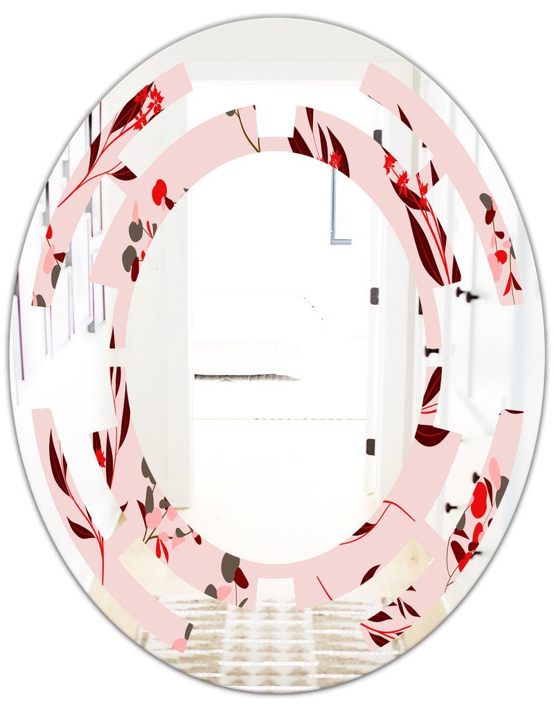 DesignQ Bright Eucalyptus Floral Pattern II - Cottage Round Or Oval Wall Mirror - Space