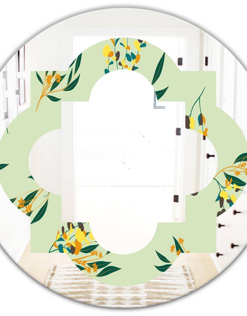 DesignQ Bright Eucalyptus Floral Pattern III - Cottage Round Or Oval Wall Mirror - Quatrefoil