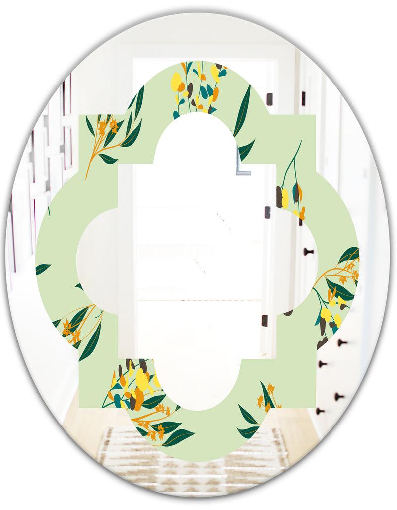 DesignQ Bright Eucalyptus Floral Pattern III - Cottage Round Or Oval Wall Mirror - Quatrefoil