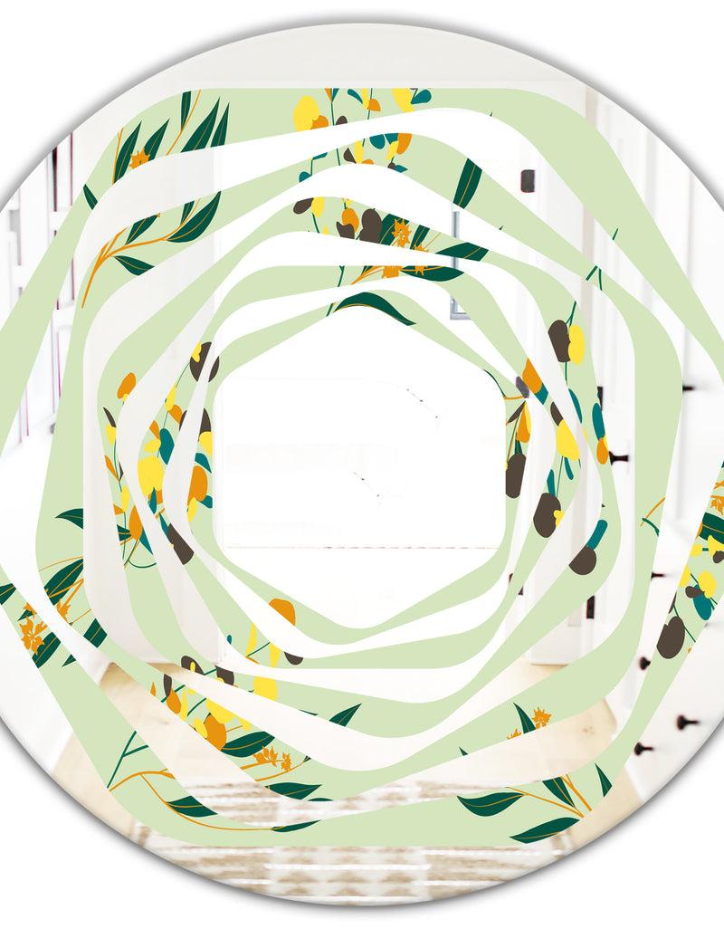 DesignQ Bright Eucalyptus Floral Pattern III - Cottage Round Or Oval Wall Mirror - Whirl