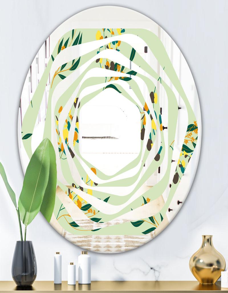 DesignQ Bright Eucalyptus Floral Pattern III - Cottage Round Or Oval Wall Mirror - Whirl