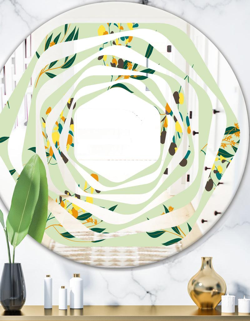 DesignQ Bright Eucalyptus Floral Pattern III - Cottage Round or Oval Wall Mirror - Whirl