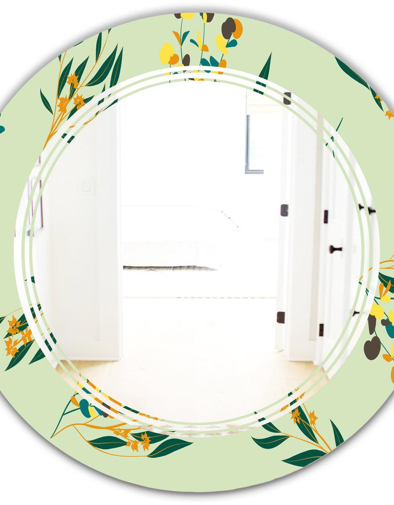 DesignQ Bright Eucalyptus Floral Pattern III - Cottage Round Or Oval Wall Mirror - Triple C