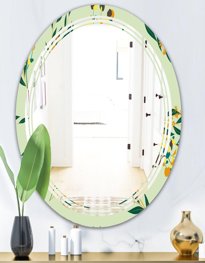 DesignQ Bright Eucalyptus Floral Pattern III - Cottage Round Or Oval Wall Mirror - Triple C