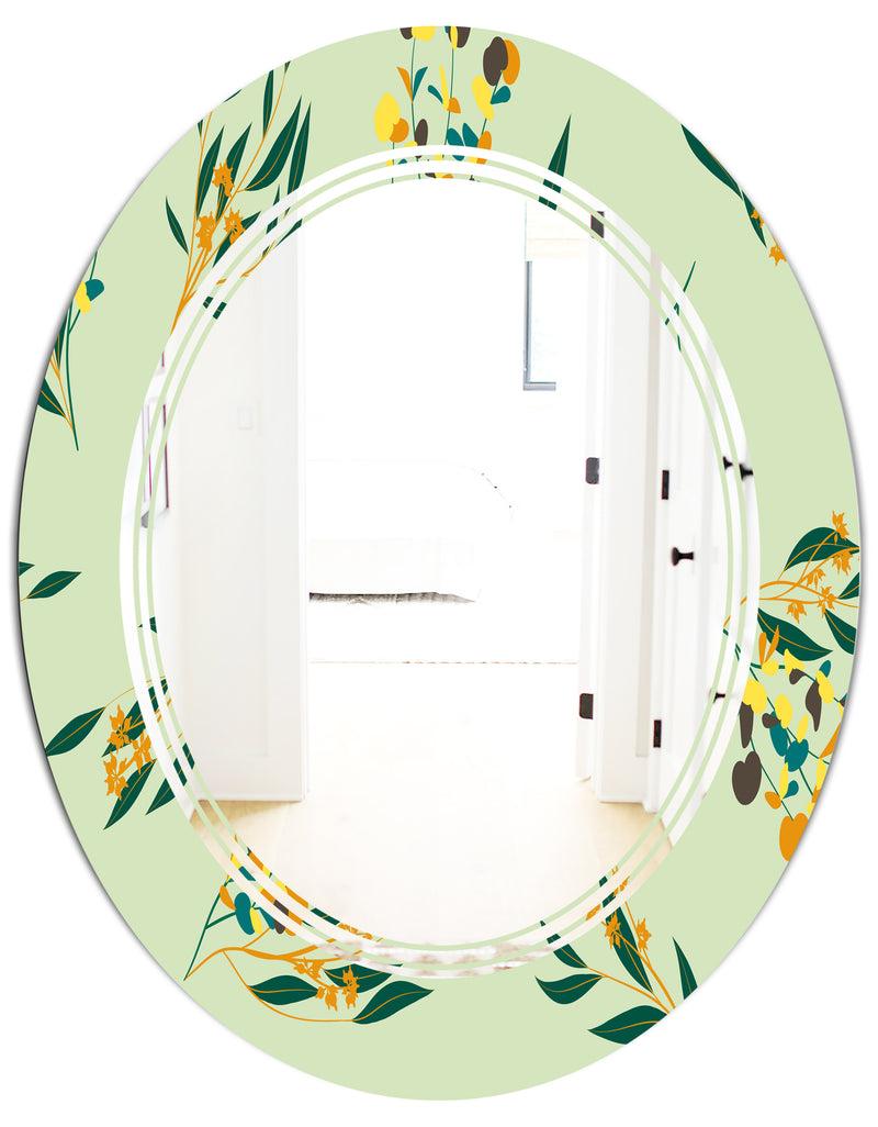 DesignQ Bright Eucalyptus Floral Pattern III - Cottage Round Or Oval Wall Mirror - Triple C