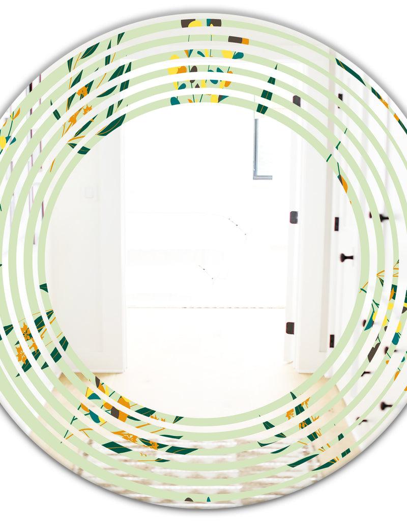 DesignQ Bright Eucalyptus Floral Pattern III - Cottage Round Or Oval Wall Mirror - Wave