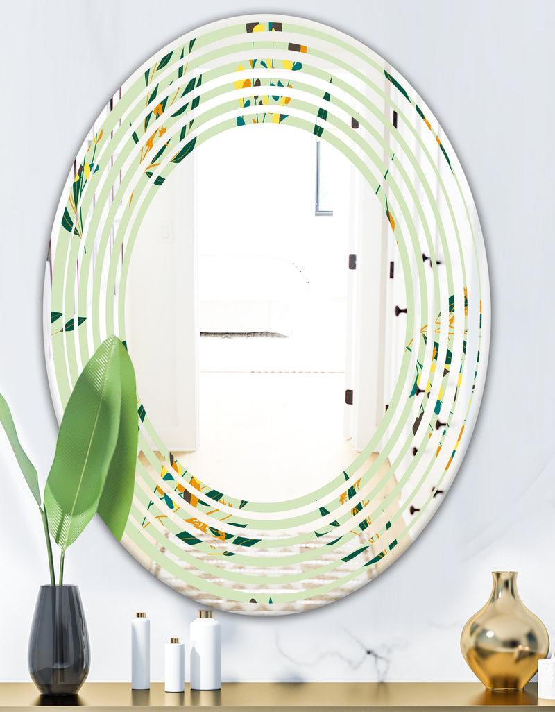 DesignQ Bright Eucalyptus Floral Pattern III - Cottage Round Or Oval Wall Mirror - Wave