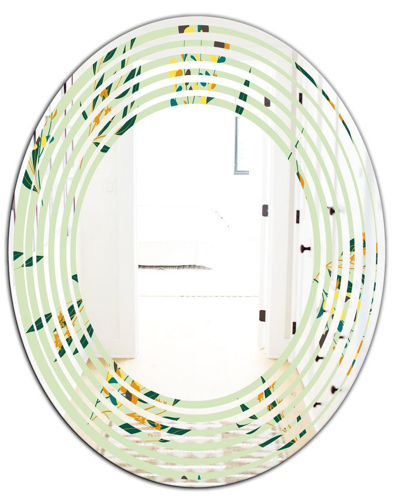 DesignQ Bright Eucalyptus Floral Pattern III - Cottage Round Or Oval Wall Mirror - Wave