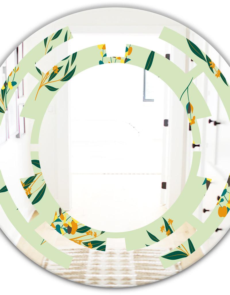 DesignQ Bright Eucalyptus Floral Pattern III - Cottage Round Or Oval Wall Mirror - Space