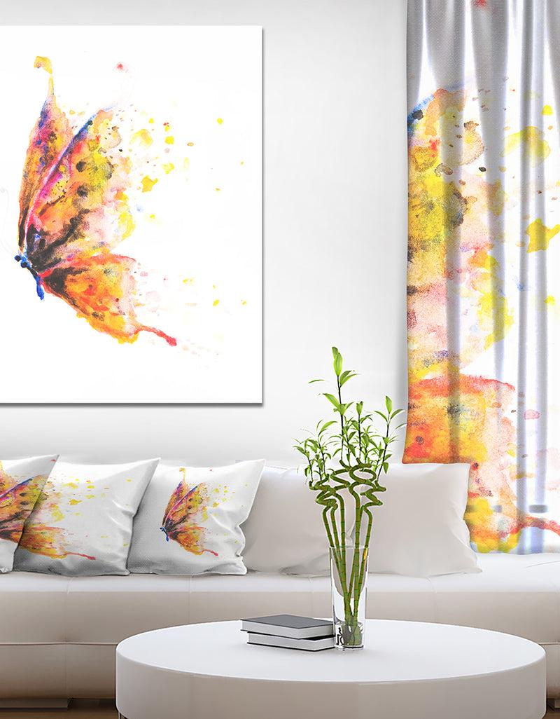 DesignQ Bright Orange Butterfly - Floral Painting Print on Wrapped Canvas