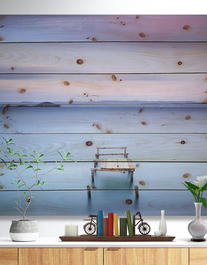 DesignQ Bright Purple Sky - Seascape Print on Natural Pine Wood