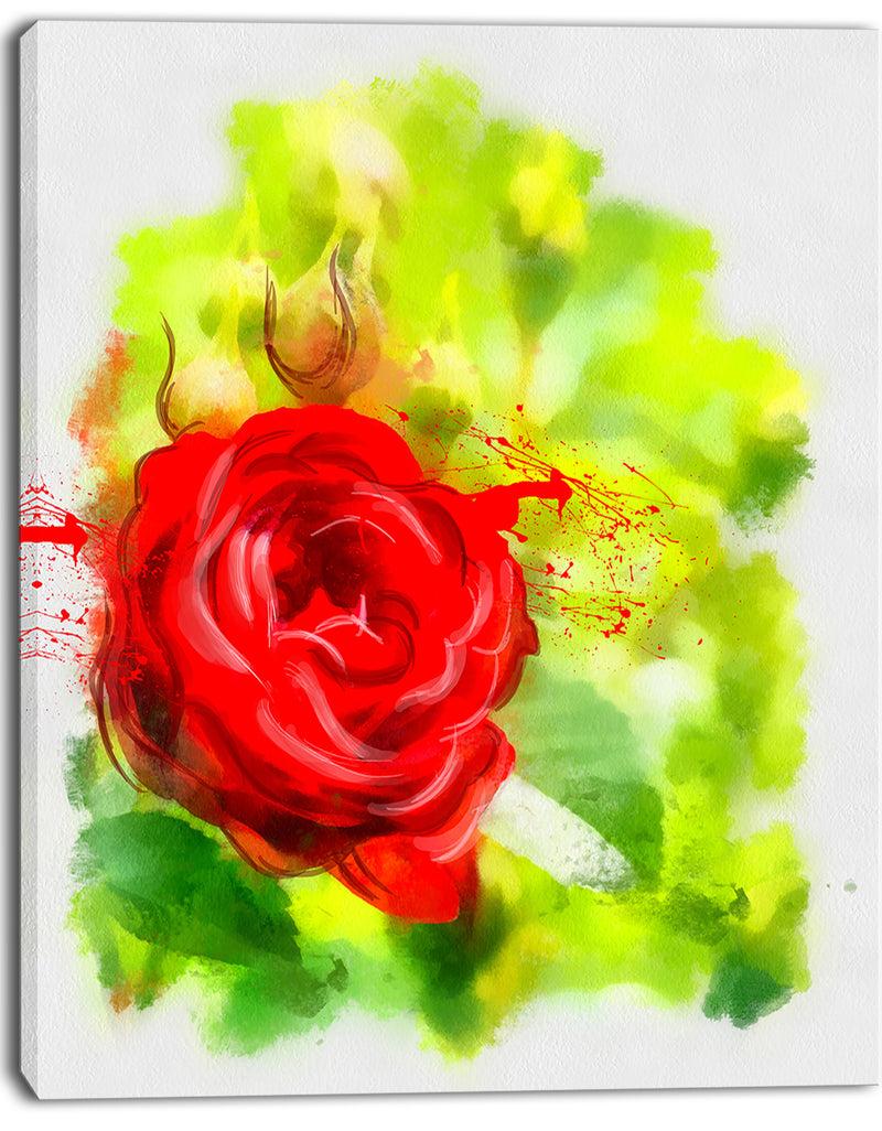DesignQ Bright Red Rose On Light Green - Modern Floral Canvas Wall Art