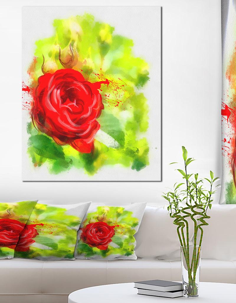 DesignQ Bright Red Rose On Light Green - Modern Floral Canvas Wall Art