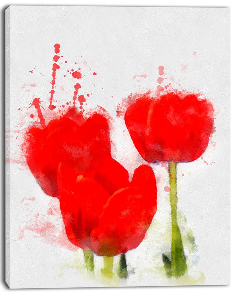 DesignQ Bright Red Tulip Flowers With Splashes - Extra Large Floral Canvas Art