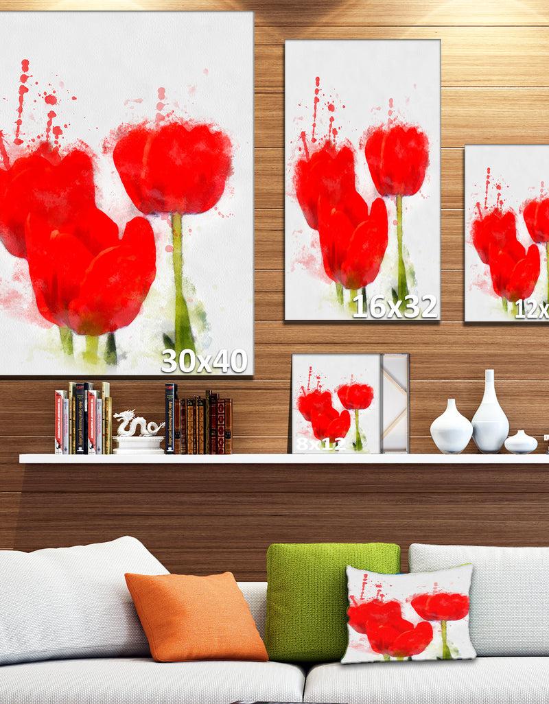 DesignQ Bright Red Tulip Flowers With Splashes - Extra Large Floral Canvas Art