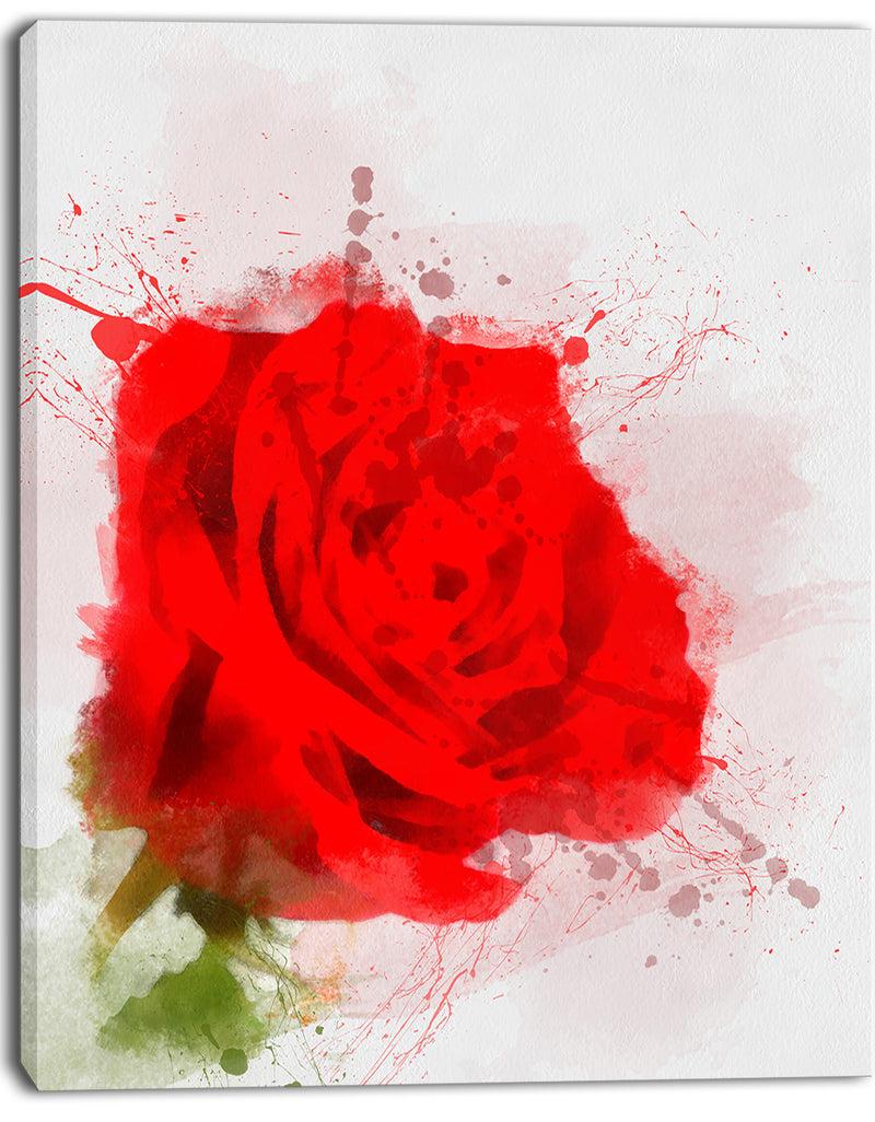 DesignQ Bright Red Watercolor Rose Sketch - Floral Canvas Artwork Print