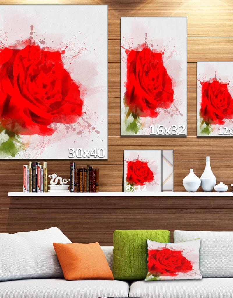 DesignQ Bright Red Watercolor Rose Sketch - Floral Canvas Artwork Print