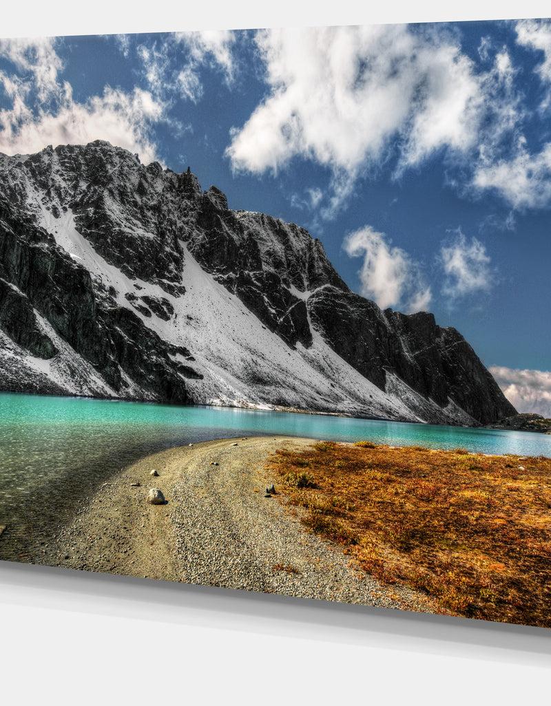 DesignQ Bright Sky And Blue Mountain Lake - Landscape Artwork Canvas Print