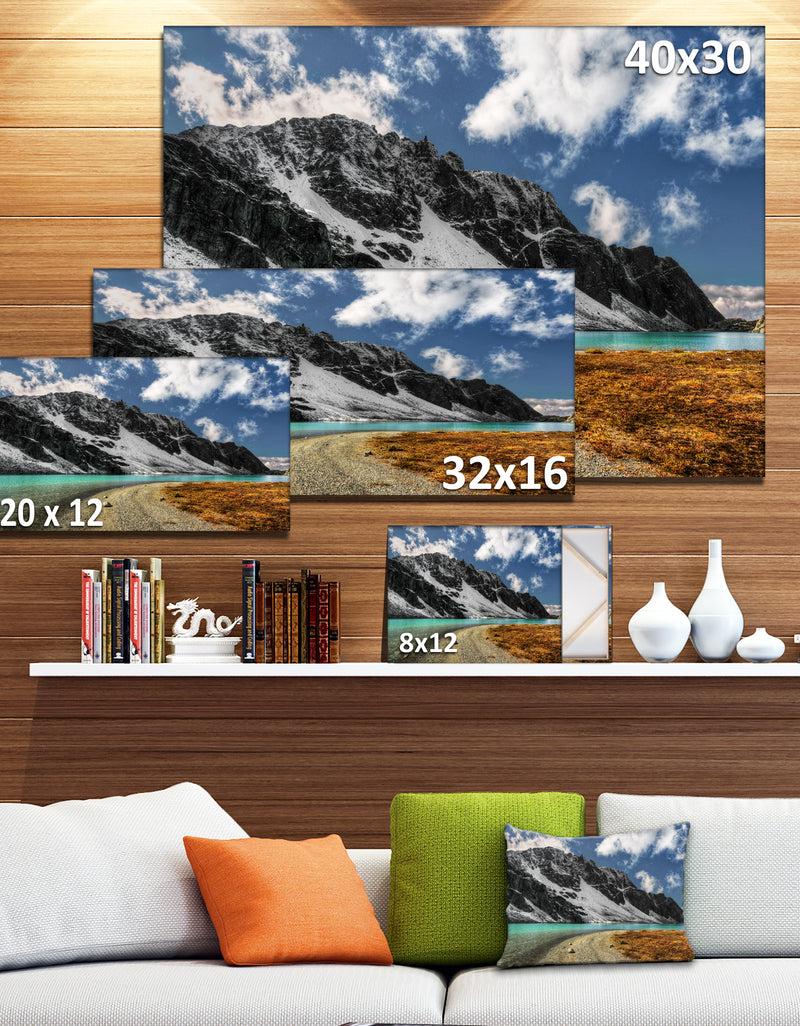 DesignQ Bright Sky And Blue Mountain Lake - Landscape Artwork Canvas Print