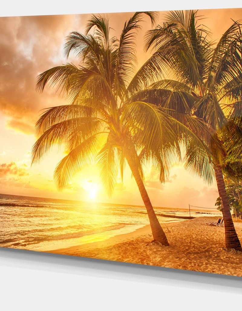 DesignQ Bright Sunset At Barbados Island - Modern Seascape Canvas Artwork