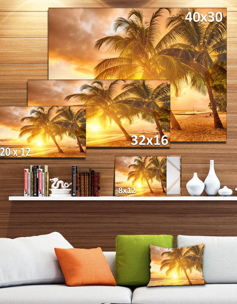DesignQ Bright Sunset At Barbados Island - Modern Seascape Canvas Artwork