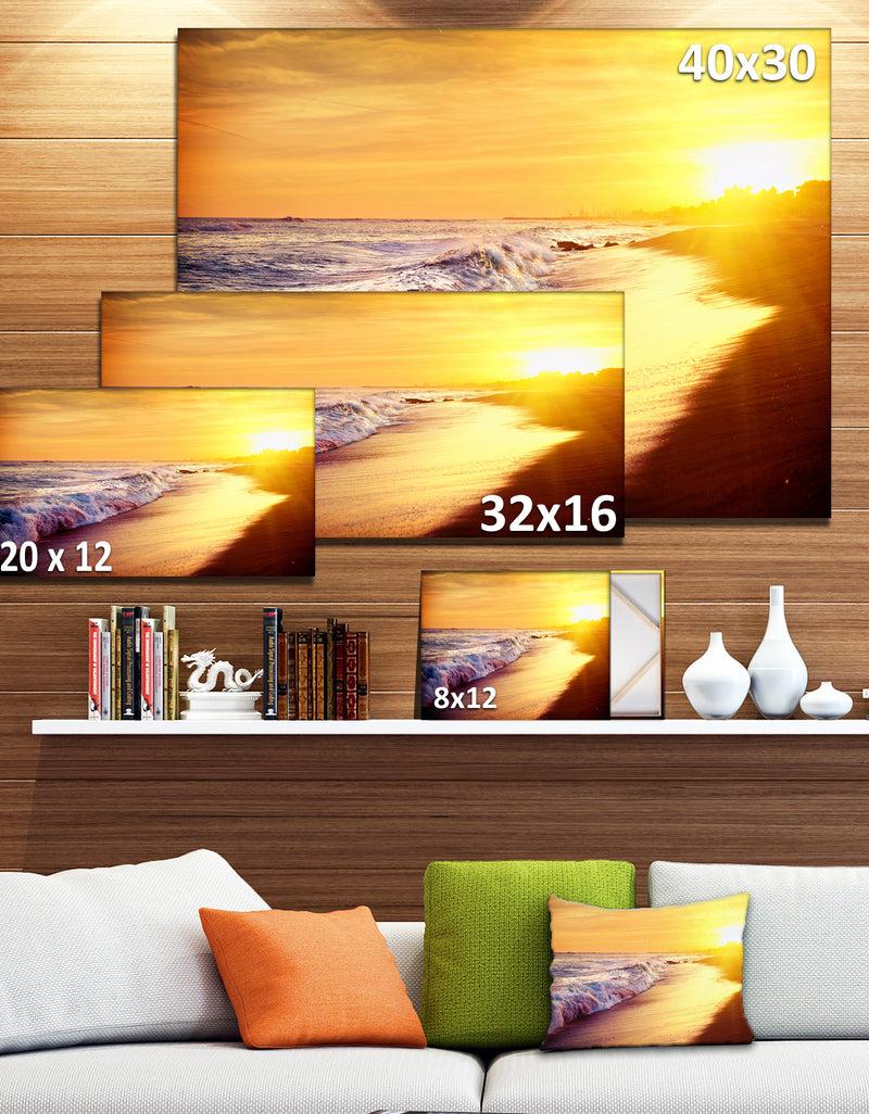 DesignQ Bright Yellow Sky With Foam Waves - Large Seashore Canvas Print