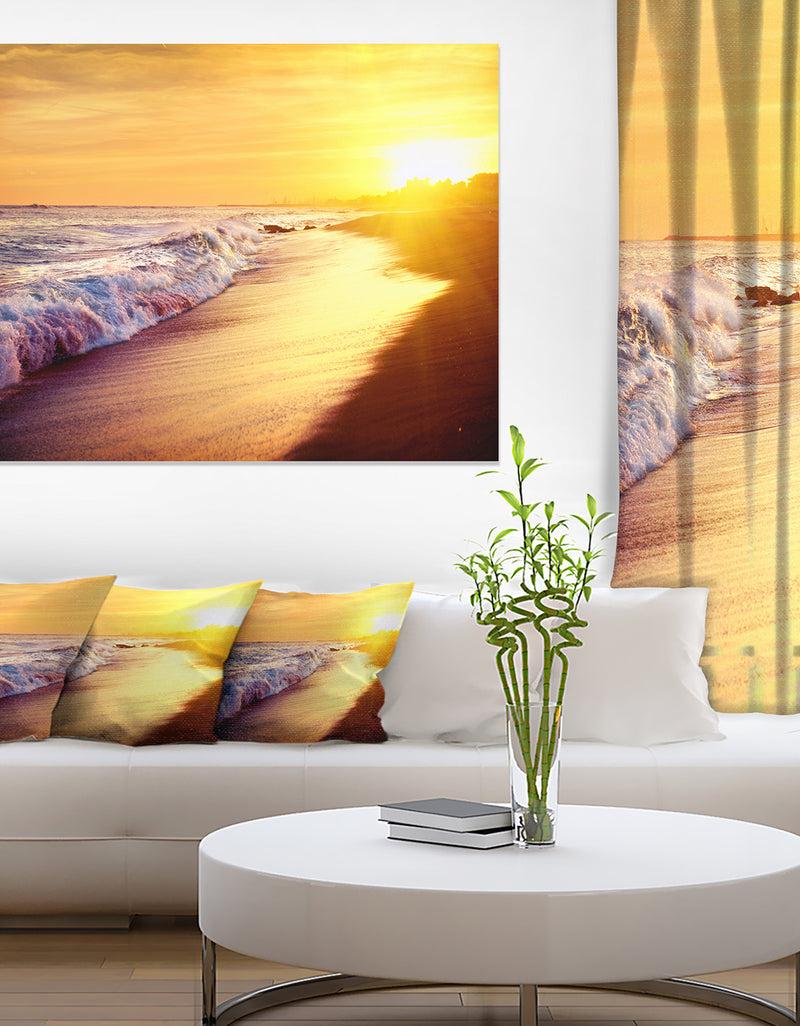 DesignQ Bright Yellow Sky with Foam Waves - Large Seashore Canvas Print