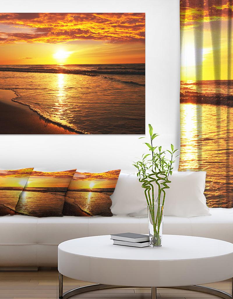 DesignQ Bright Yellow Sunset Over Waves - Modern Beach Canvas Art Print