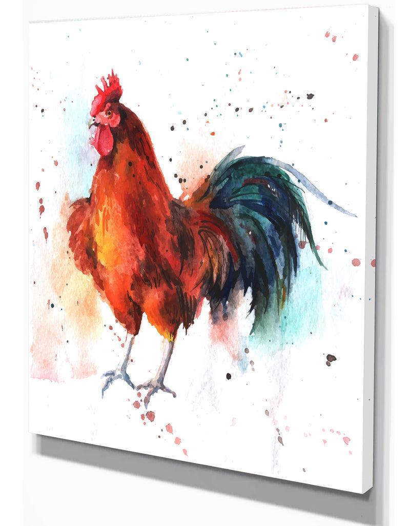 DesignQ BrightColored Rooster - Farmhouse Animal Painting Print On Wrapped Canvas