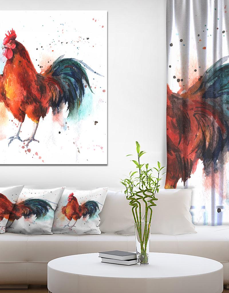DesignQ BrightColored rooster - Farmhouse Animal Painting Print on Wrapped Canvas