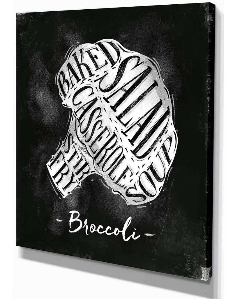 DesignQ Broccoli Cutting Scheme Chalk - Farmhouse Food Painting Print On Wrapped Canvas