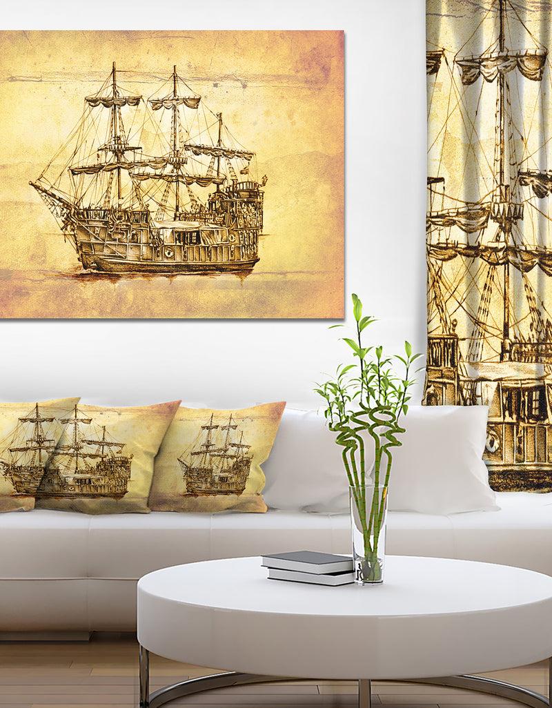 DesignQ Brown Ancient Moving Boat - Seashore Wall Art On Canvas