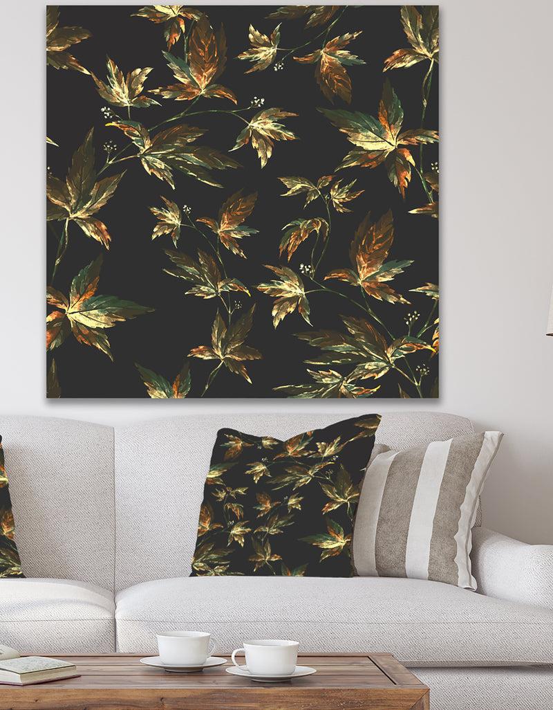 DesignQ Brown and Green Autumn leaves - Vintage Gallery-wrapped Canvas