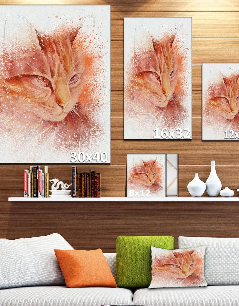 DesignQ Brown Cat Face Sketch On White - Large Animal Canvas Artwork